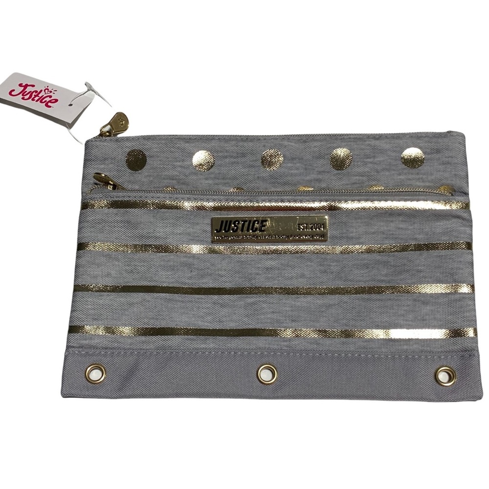 Justice gray, gold make-up pouch/envelope
